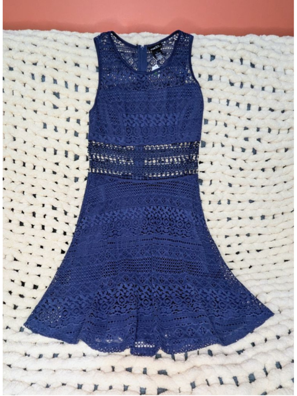 Rue 21 Navy Blue Lace Crochet Fit & Flare Dress Women's Size Small